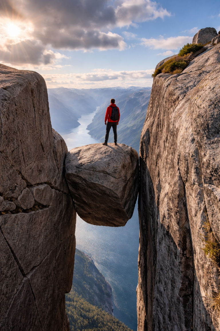Standing on Norway’s Most Daring Boulder